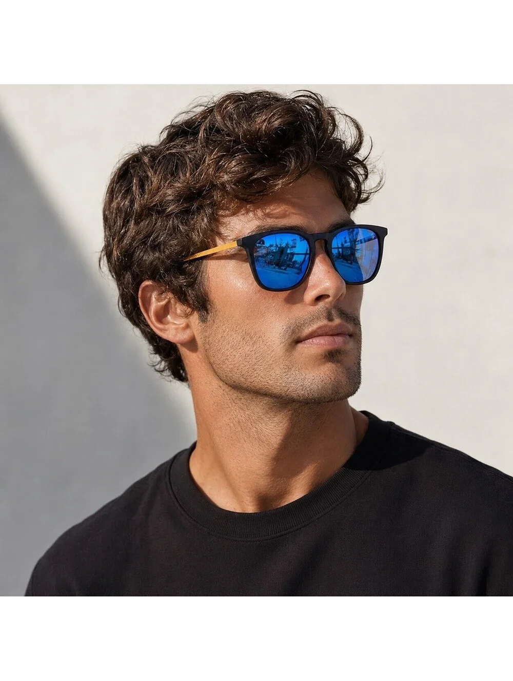 William Painter The Oasis Polarized Titanium Sunglasses Black Gold Blue Mirror